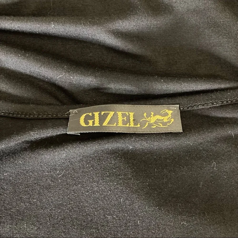 Gizel Black Rhinestone Velvet Design Tunic Medium Boutique
